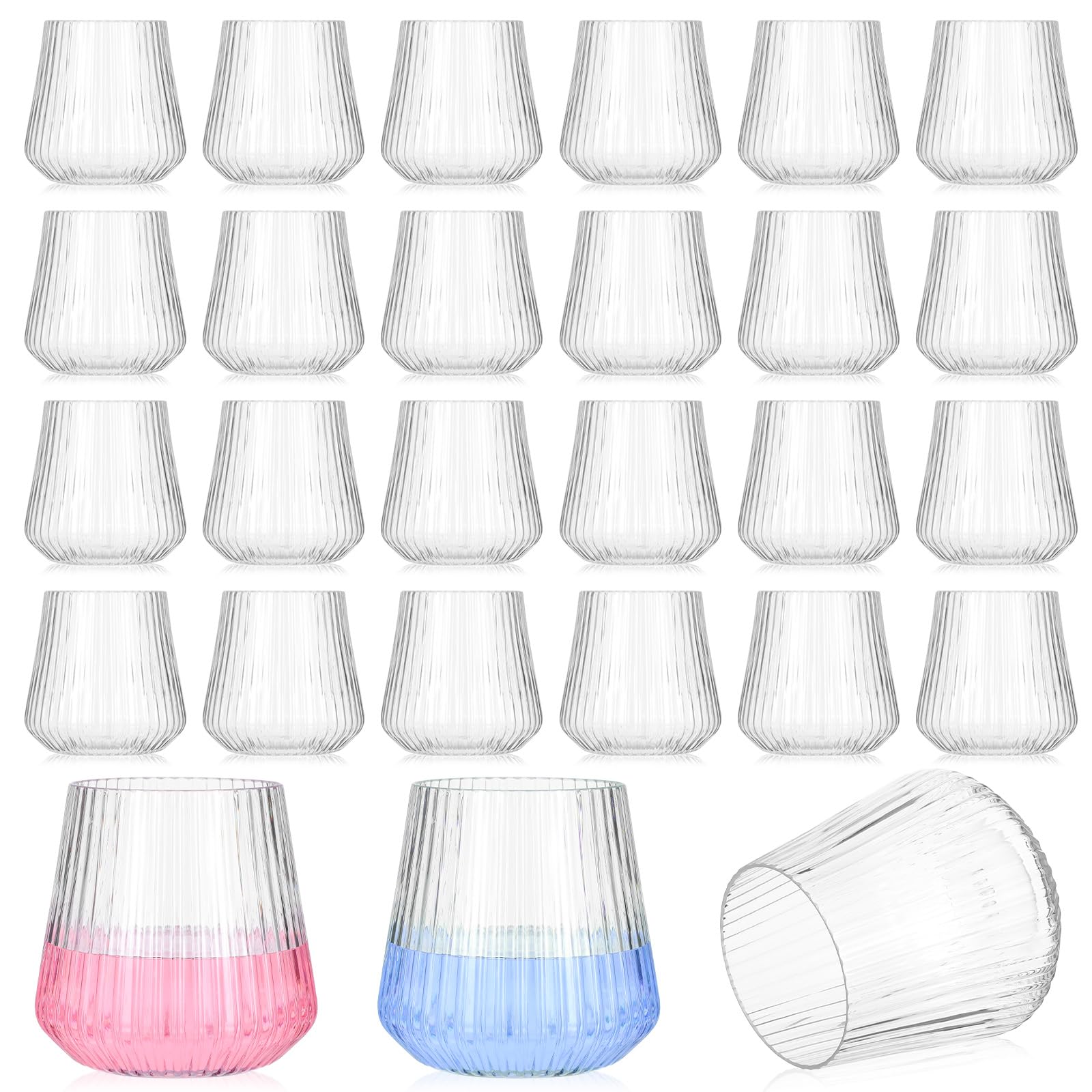 Photo 1 of mekueeex 24 Pack Plastic Ribbed Wine Glasses, 14oz Stemless Disposable Wine Cups, Clear Unbreakable Outdoor Cocktail Glasses, Heavy Duty Reusable Plastic Drinking Cups for Party Wedding Mimosa Bar