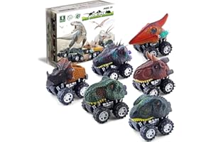 DINOBROS Dinosaur Toy Pull Back Cars 6 Pack Dinosaur Boy Toys Age 3,4,5,6,7 Dino T-Rex Games