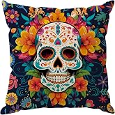 ZAEW Sugar Skull Day of The Dead Throw Pillow Covers Home Decor 18x18In | Dia De Los Muertos Mexican Flowers Set of 1 Invisible Zipper Pillow Cases for Home Sofa Couch Outdoor Holiday Decorations