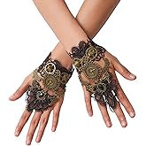 Sacina Black Floral Fingerless Gloves, Victorian Steampunk Wristband, Gothic Vintage Accessories for Women