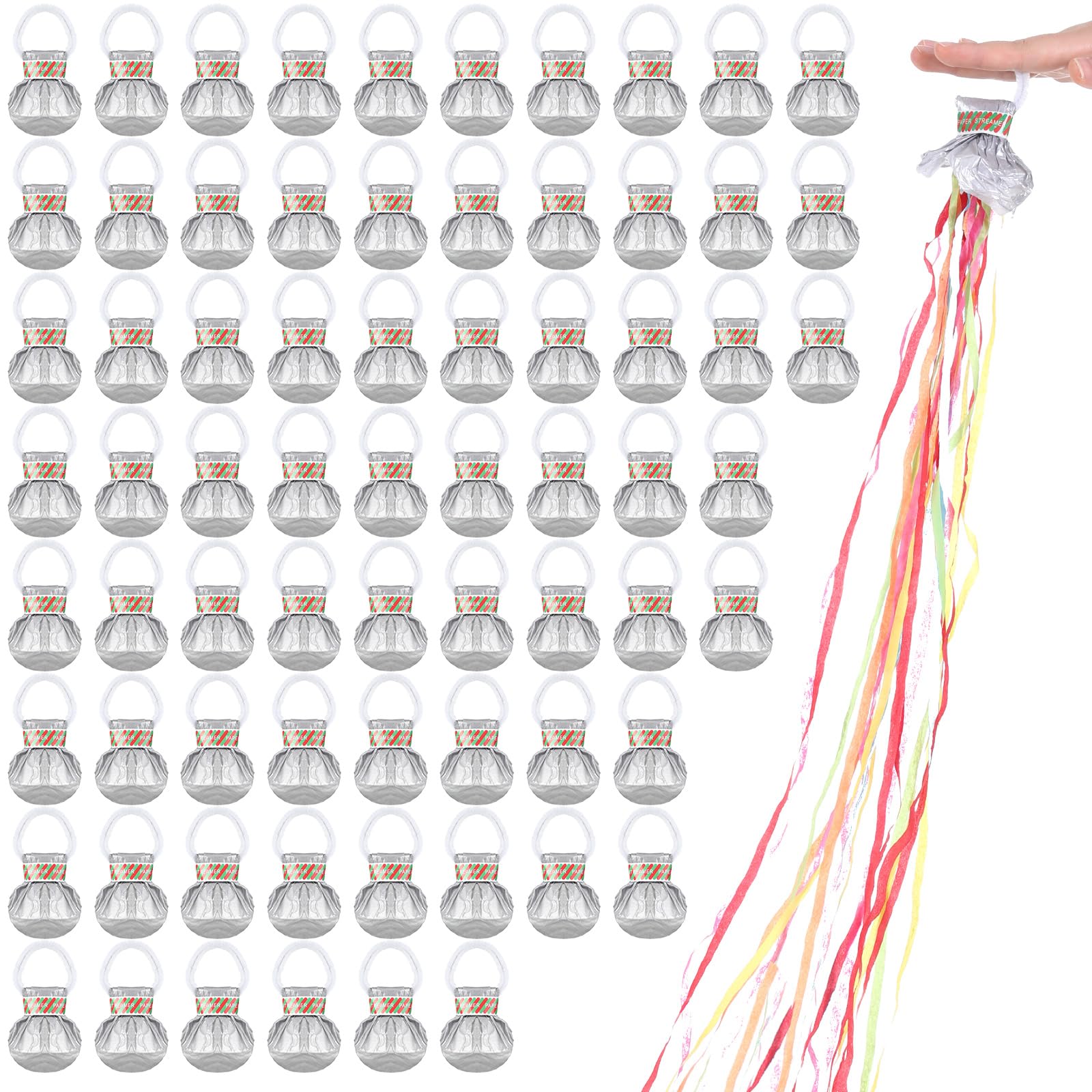 Photo 1 of Poen 150 Pcs Streamers Poppers - Hand Throw Streamers No Mess Confetti Poppers Paper Cracker for Birthday, Wedding, Party Celebrations(Silver)