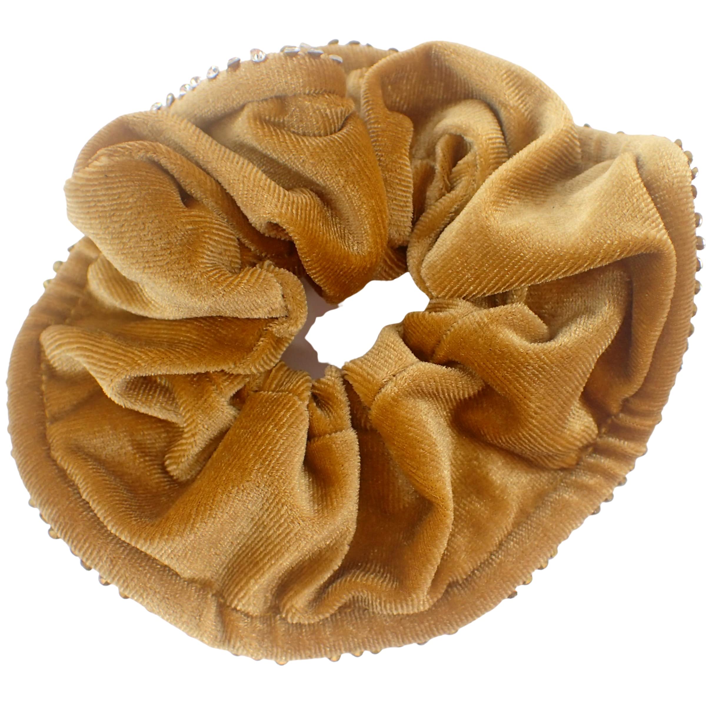 Topkids Accessories Large Luxury Velvet Scrunchie Diamante Stone Edged Sparkly Crystal Scrunchie Luxury Hair Bobbles Hair Scrunchies For Girls, Women, Ladies (XL Bronze) — image 1