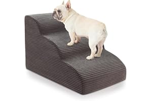 Curved Dog Stairs for Small Dogs 15.7" H, 3 Step Non-Slip Dog Ramp for Couch and Bed, High Density Foam Pet Stairs for Old Ca