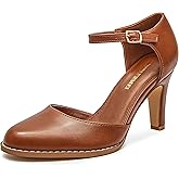 Womens Pumps Chunky High Heels 3.54 Inch Closed Pointed Toe Ankle Strap Vintage Party Wedding D'Orsay Dress Shoes