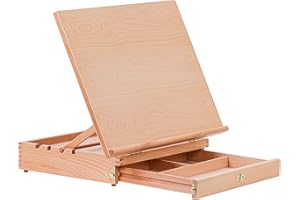 U.S. Art Supply Large 20-1/2" x 16" Wooden Drawing Board, Adjustable Table Top Easel for Painting and Drawing - Drafting Board with 5 Angles, T-Square, Pencil Ledge, Locking Storage Drawer