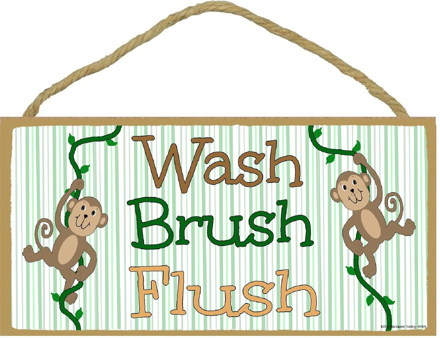 Blackwater Trading Monkeys, Wash, Brush Flush Kids Bathroom Sign Plaque 5"x10"