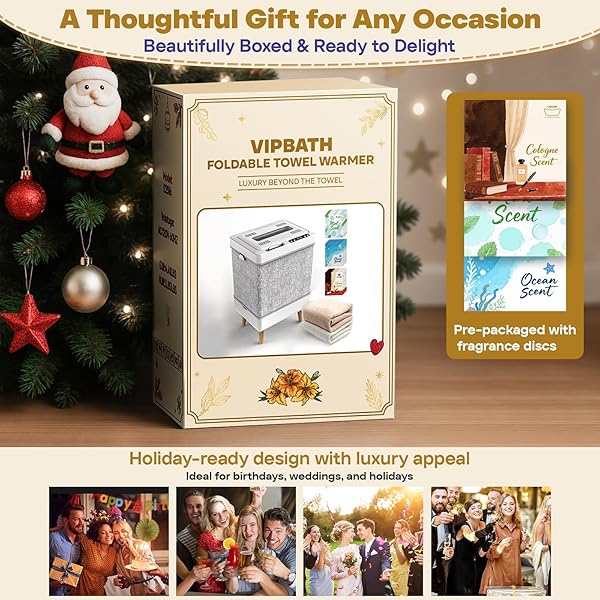 VIPBATH 35L TOWEL WARMER FOR BATHROOM, FAMILY-SIZED FOLDABLE DESIGN WITH WINDOW, DUAL SAFETY SHUT-OFF FOR OVERHEAT AND TIP-OVER, 12 AROMA DISCS, TOWEL HEATER FOR OVERSIZE BATHROBES BLANKETS