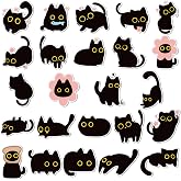 MALLMALL6 24Pcs Cute Black Cat Fridge Magnets, Novelty Gift for Cat Lover, Spring Refrigerator Magnetic Sticker Decor Accessories with Flower Bread Fish for Home Kitchen Office Locker Mailbox Door