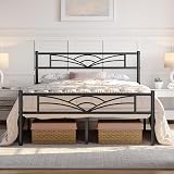 Yaheetech 4ft6 Double Bed Frame Cloud Headboard Metal Slats 363kg Black