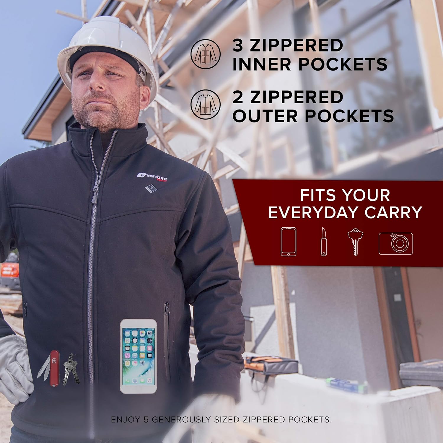 Venture Heat Mens Softshell Heated Jacket with Battery Pack Windproof