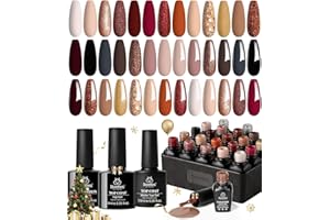 BEETLES GEL POLISH Beetles Fall Gel Nail Polish Set, 23Pcs Brown Burgundy Red Nude Pink Gel Polish Set with Base Top Coat Verse of Roses Kit, Soak off Uv Gel Golden Glitter Holiday Nail for Women