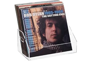 eletecpro No Assembly Acrylic Vinyl Record Storage with Handle, Holds up to 40 LPs, Multifunctional Record Holder Crate for Storing Album Covers, Modern Organizer on Desk for Home, Vinyl Display