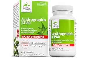 Terry Naturally Andrographis EP80 Extra Strength - Brain Health & Immune Support - Joint Health Supplement to Aid Mobility - Vegan Adaptogen Supplement for Energy & Liver Support - 60 Capsules