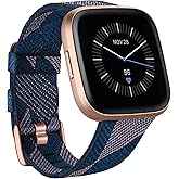 Fitbit Versa 2 Special Edition Health and Fitness Smart Watch with Heart Rate, Music, Alexa Built-In, Sleep and Swim Tracking, Navy and Pink Woven/Copper Rose, One Size (S and L Bands Included), 2.3