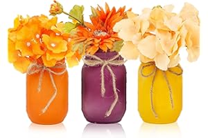 CNVOILA Thanksgiving Decorations, Thanksgiving Themed Mason Jars Centerpiece with Flower Decor - Perfect for Thanksgiving Decor Indoor, Home, Office, Dining Table