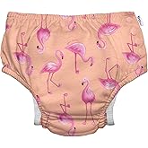 i play. by green sprouts Reusable, Eco Snap Swim Diaper with Gussets, UPF 50, Patented Design, STANDARD 100 by OEKO-TEX Certified - Coral Flamingos - 6 mo