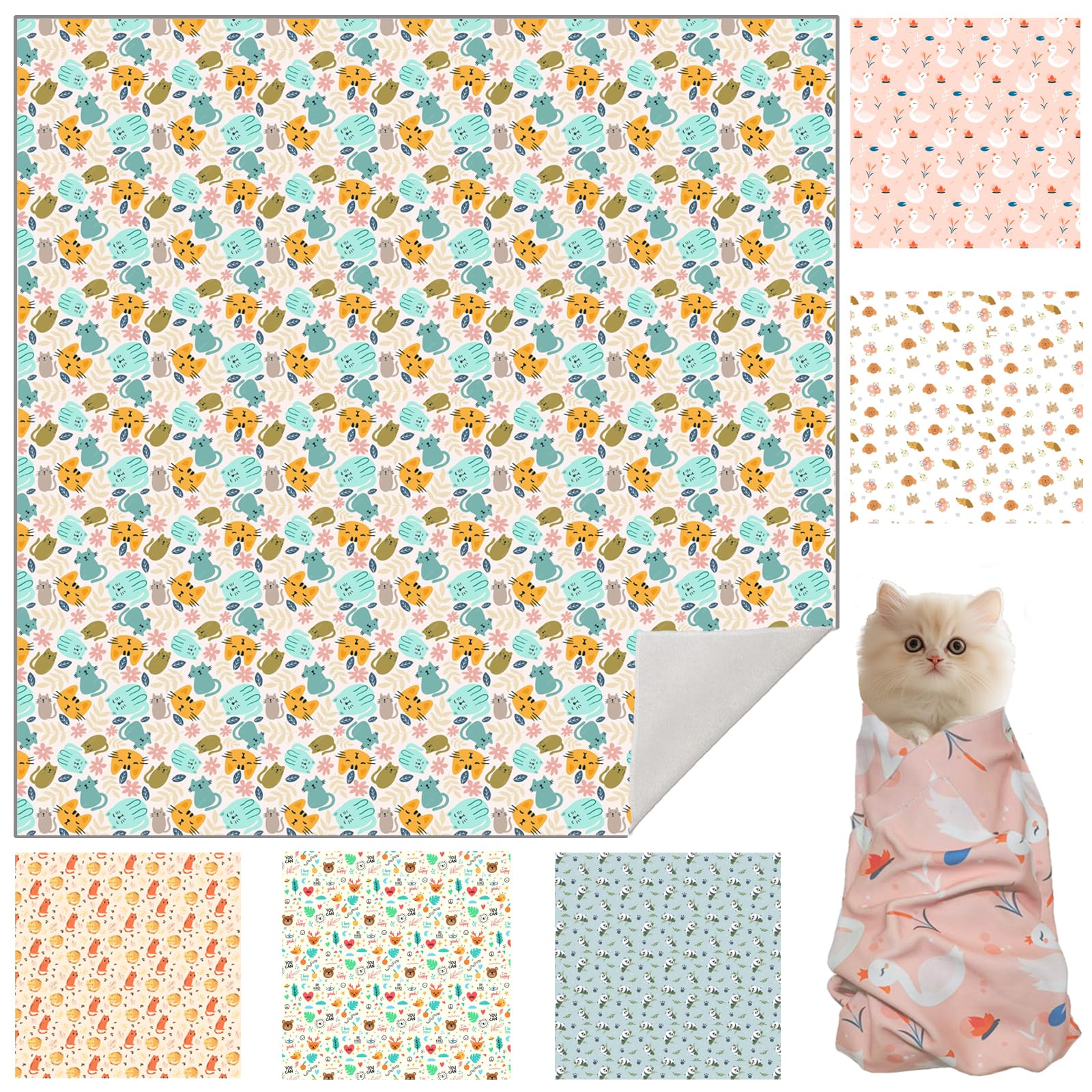 Photo 1 of 27.6" Cat Grooming Wrap, Cat Wrap for Cutting Nails, Self-Adherent Fabric Wrap for Cats, Cat Burrito Wrap Anti-Scratch, Anti-Escape, Multifunctional Swaddle Wrap Pet Tool (Green Kitten, X Large)