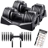 BYZOOM FITNESS Pure Series Adjustable Dumbbell - 12.5/25/27.5/50/55/75lb - ONE UNIT OR PAIR(check QTY before purchase) - 5-in-1/ 10-in-1 / 15-in-1 / 21-in-1 Flexible Hand Weights for Home Apartment Garage Gym, Strength Training &amp; Fitness Workouts, White OR Black