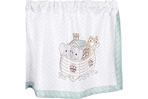 EVERYDAY KIDS Precious Moments Noah’s Ark Window Valance for Toddler and Baby Boys Animal Image of Giraffes, Tigers and Elephants on The Ark with Blue Border - 60x15” Window Décor for Children