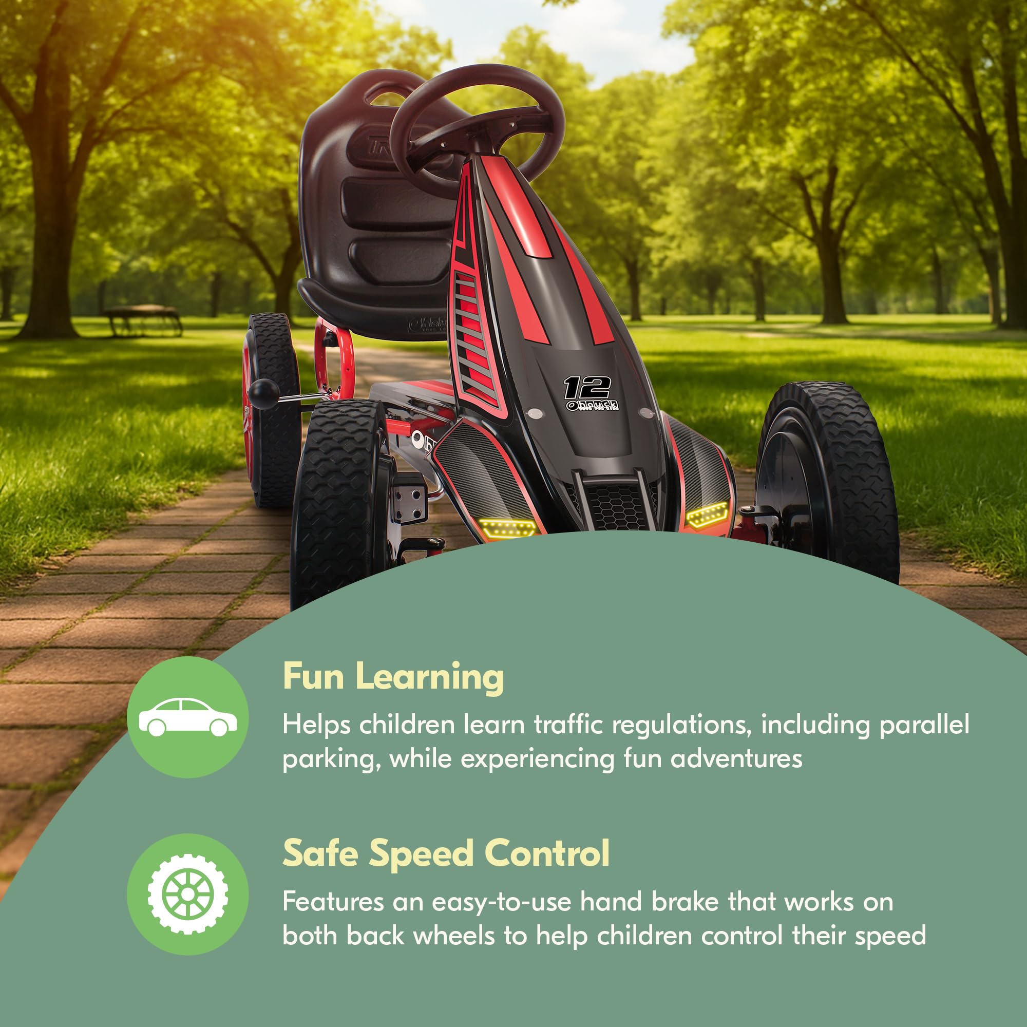 hauck Kids Pedal Go Kart, Hurricane 4 Wheel Bike Cart with Rubber Tires, Ages 4-10, Red - Outdoor Ride-On Bicycle Karts with Wheels for Boys and Girls