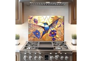 DAIFURONGE Tempered Glass Backsplash For Kitchen Behind Stove,Hummingbird Stove Back Top Cover,Easy to Clean Glass Splashback, Sink Cover Splash Guard,Home Kitchen Wall Decor (27.56"x19.69"(70x50cm))