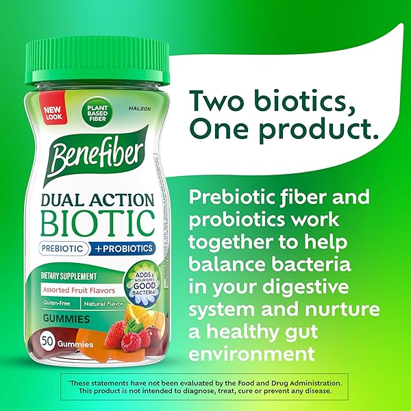 BENEFIBER PREBIOTIC FIBER SUPPLEMENT GUMMIES WITH PROBIOTICS FOR DIGESTIVE HEALTH, ASSORTED FRUIT FLAVORS – 50 COUNT