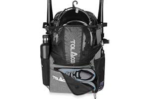 TOLACCEA Baseball Bag, Youth Baseball Backpack, Bat Bag for Baseball, T-Ball & Softball Equipment, Baseball Bat Backpack for Boys and Girls with Helmet Holder, Shoes Compartment and Fence Hook Holds Helmets, Shoes, Bat, Glove