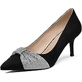MUCCCUTE Women's Pumps Kitten Heels Closed Toe Heels for Women Pointed Toe Rhinestones Bow Office Dress Shoes
