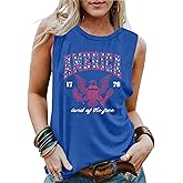LAZYCHILD American Flag Tank Tops Women Patriotic Shirt USA Flag Stars Stripes Print Sleeveless T-Shirt 4th of July Tee Bird-Blue
