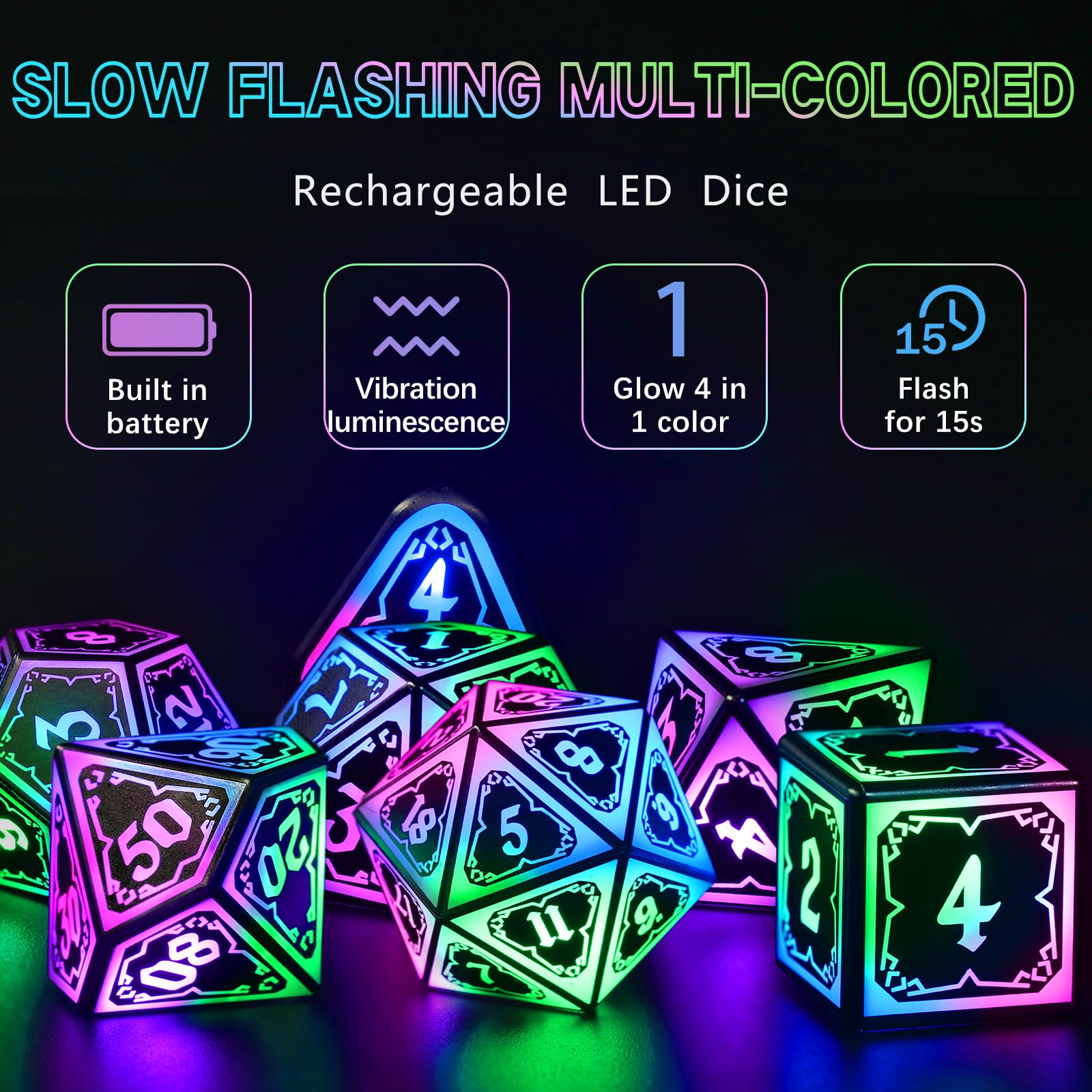 Light Up Dice Set D and D for Dungeons and Dragons 4 in 1 Color, Cool LED DND Dice with Charging Box Rechargeable Polyhedral Role Playing Dice for DND Gifts RPG (Astral Shard Mixed Colors)