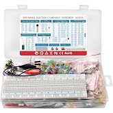 Electronic Component Kit Total 1615 Pcs,Breadboard,Crocodile Clip,LED Diodes,Metal Film Resistors,Electrolytic Capacitor Package,Common Diodes,Ceramic Capacitors, Common Transistor Assortment Box