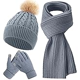 Geyoga 3 Pieces Winter Beanie Hat Scarf Touch Screen Warm Gloves Set Knit Skull Cap for Men and Women