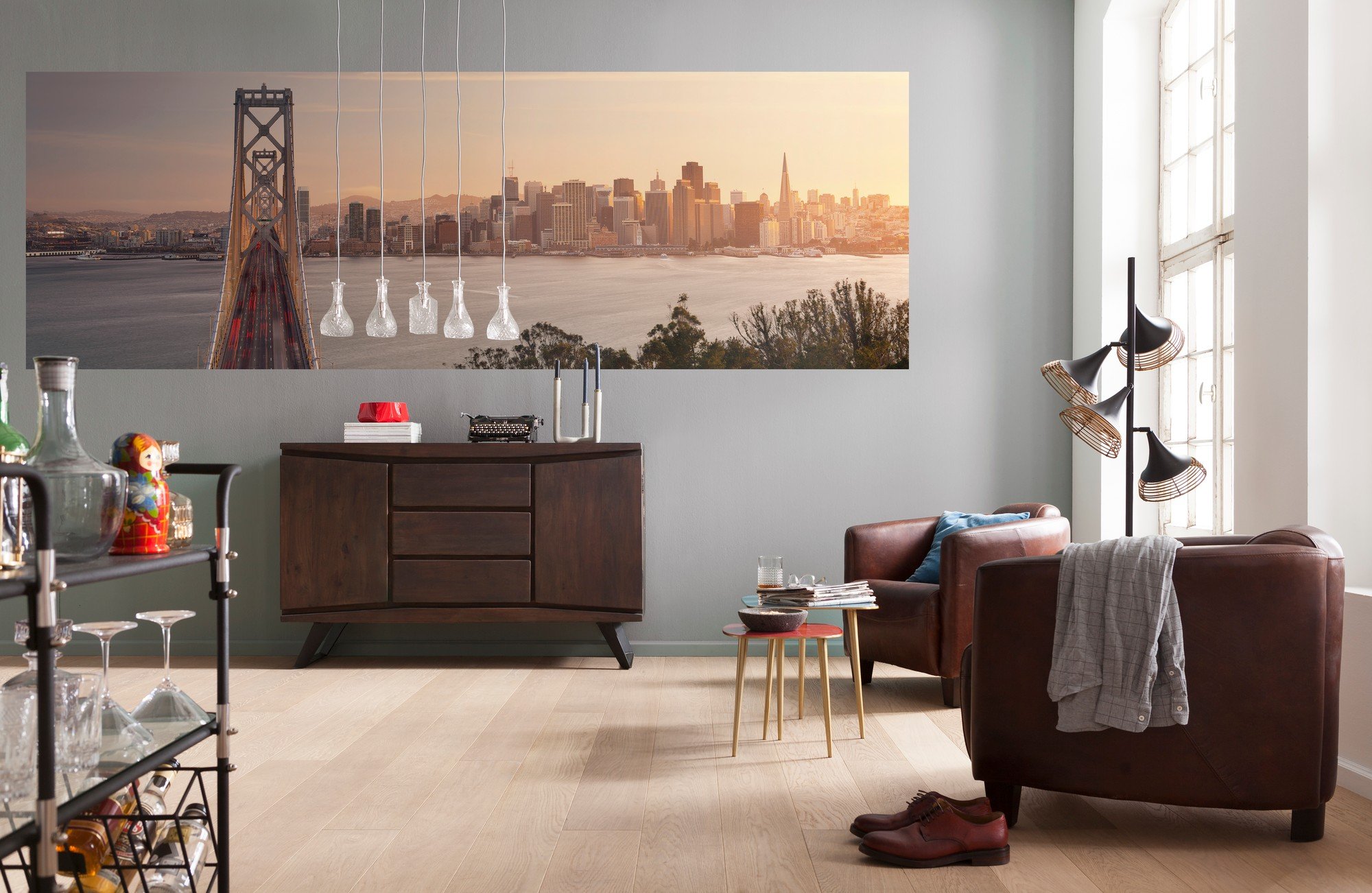Komar XXL2-055 Komar California Dreaming San Francisco Skyline Wallpaper Wall Mural - (368 x 124 cm) - Brown, Grey, Yellow, Red (1-Piece)