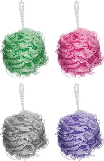 ELYSIUM SPA Mesh Exfoliating Bath & Shower Sponge 4 Pack Assorted Colors