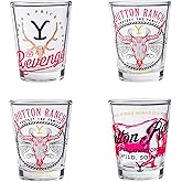 Silver Buffalo Yellowstone Dutton Ranch 4 Pack Mini Glass Set, 1.5 Ounces