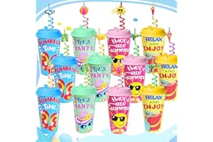 FZR Legend 48Pcs Pool Beach Birthday Party Decorations Cups with Summer Silly Straws Bulk, 16 OZ Pool Reusable Plastic Cups with Lids, Summer Party Favors Supplies for Kids