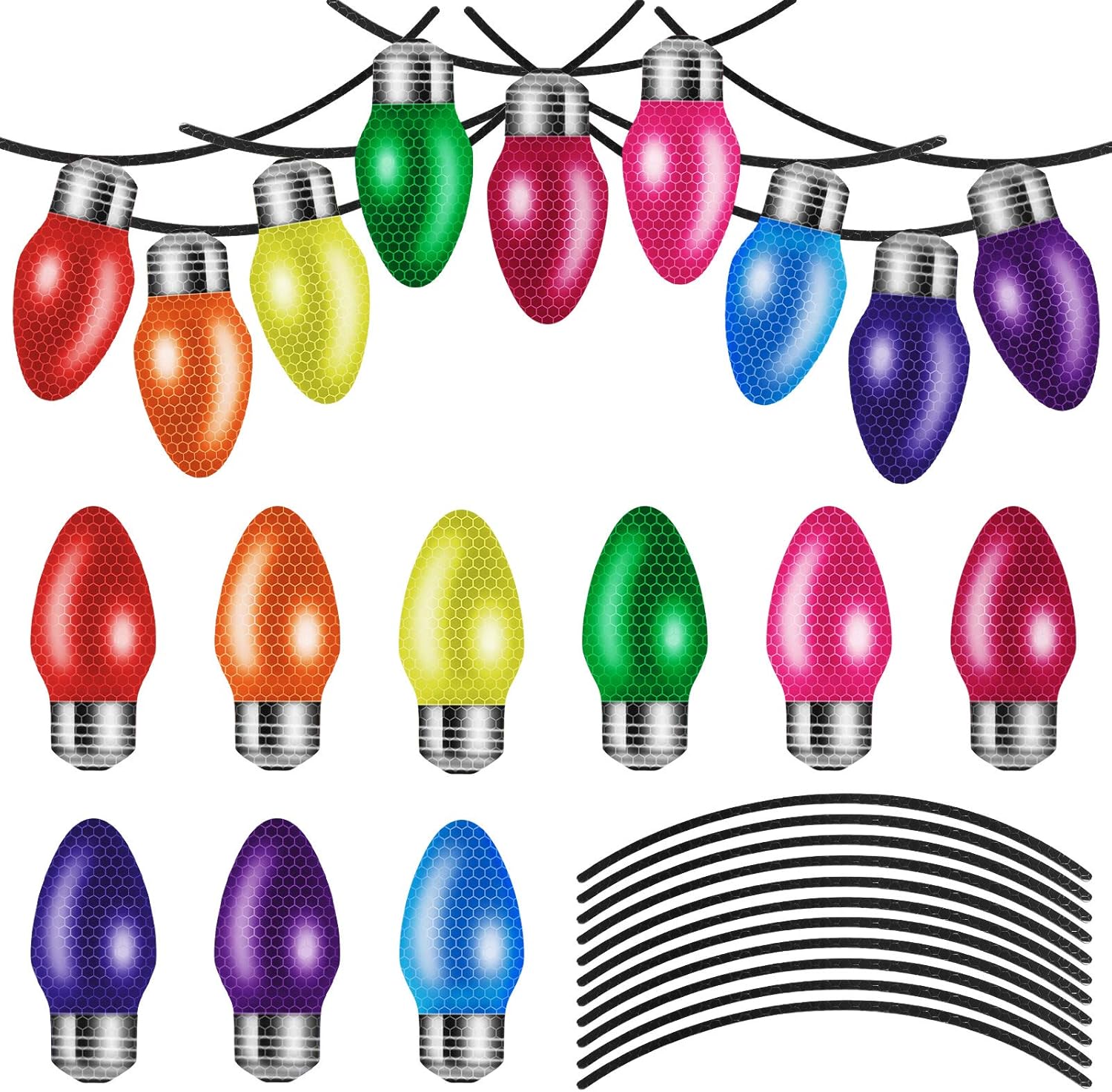 36 Pieces Christmas Car Magnets Set Include 18 Pieces Reflective Lights Bulb Car Magnet Automotive Christmas Lights Magnet with 18 Pieces Magnet Wire for Christmas Garage Door Refrigerator Decoration