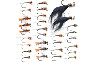 THE FLY CRATE ADVENTURE BY THE FLY The Fly Crate | 30 Barbless Euro Czech Nymphing Trout Fly Fishing Flies | European Nymph Fly Assortment with Tungsten Beads | Jigs, Perdigons, Leeches, and Barbless Nymphs