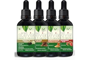 Stevia Liquid Drops Popular Bundle - 4 Flavours (Vanilla, Toffee, Maple & Brown Sugar, Strawberry) - Zero Calorie, Natural Sw