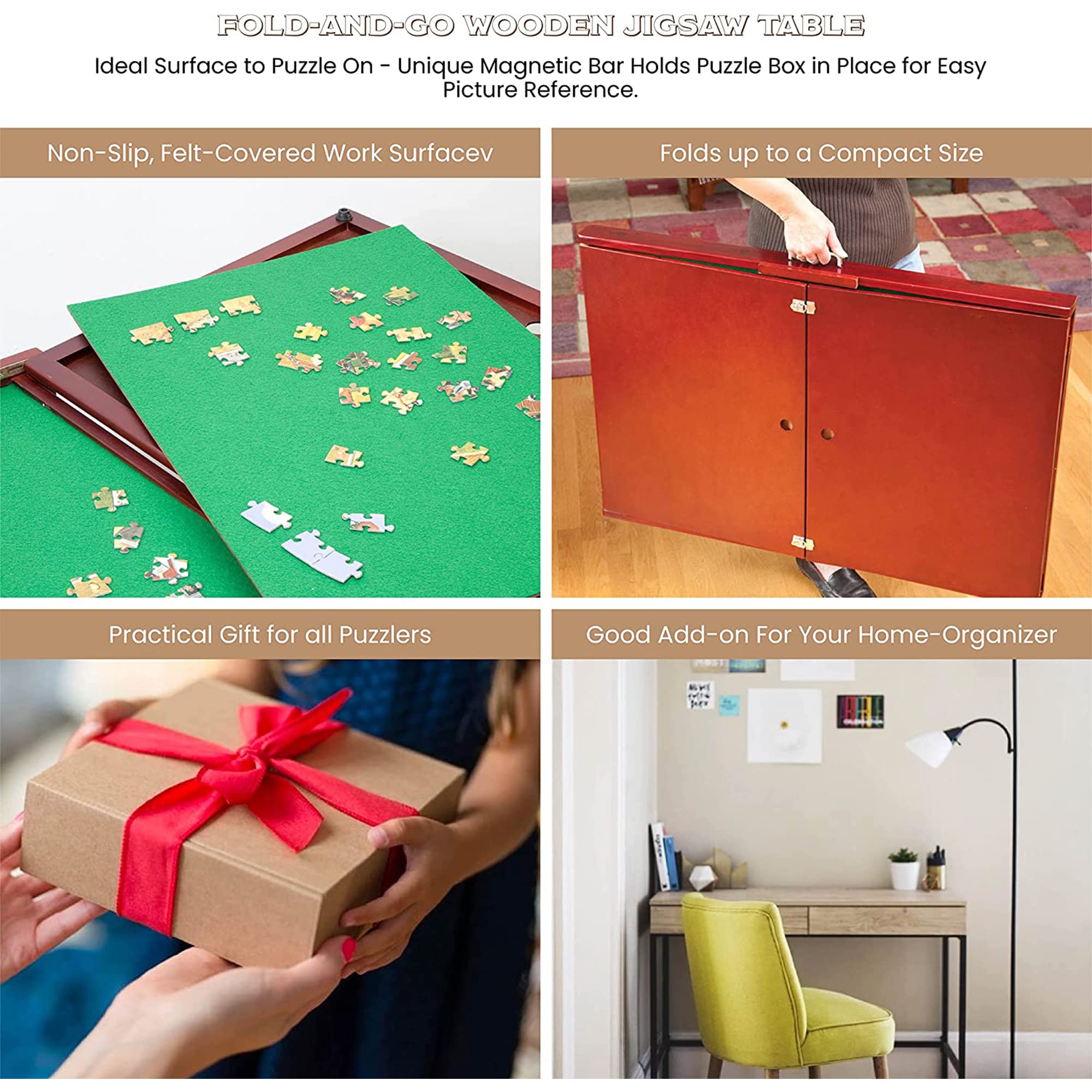 Bits and Pieces Fold-and-Go Wooden Jigsaw Puzzle Table with Legs, Foldable Puzzle Board for Up to 1500 Pieces, 30