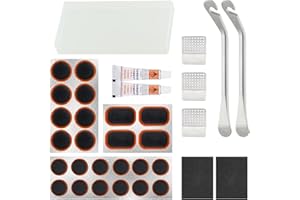 Bike Inner Tire Patch Repair Kit,Bicycle Inner Tube Puncture Patch Kits with 24 PCS Vulcanizing Patches, Metal Rasp and 2 Pre