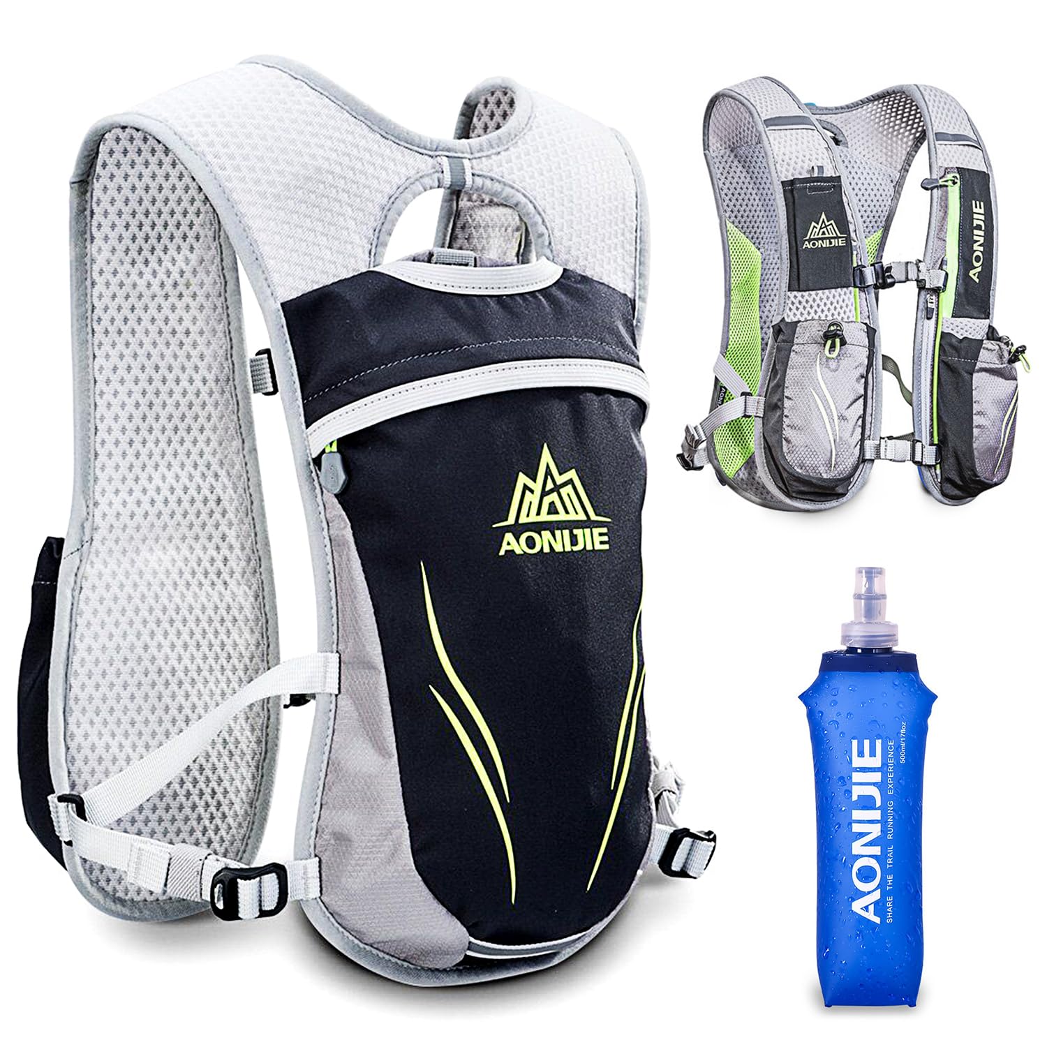 HINATAA Hydration Pack Backpack,5.5L Running Hydration Vest Marathon Running Vest for Women and Men Lightweight Trail Running Backpack (Grey with 500ML water bottle)