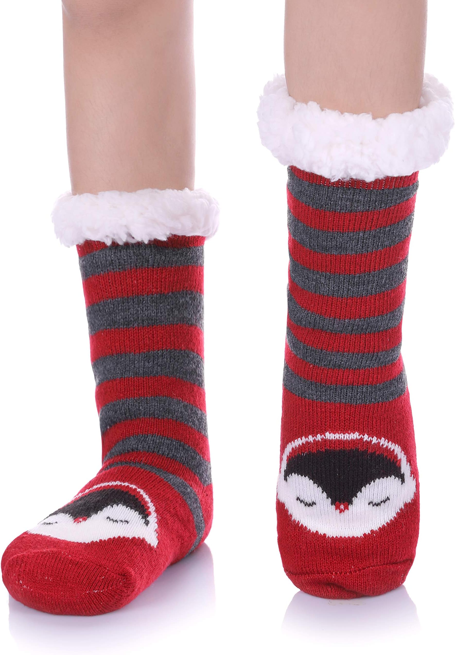 FNOVCO Boys Girls Slipper Socks Fuzzy Soft Warm Fleece lined Kids Toddler Winter Socks for Christmas