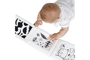 Wee Gallery Tummy Time Gallery - High Contrast Play Mat for Babies, Illustrated Panels, Pockets for Baby Art Cards, Embroidery, Soft Book Style Sensory Toy, Portable, Visual & Motor Skill Development