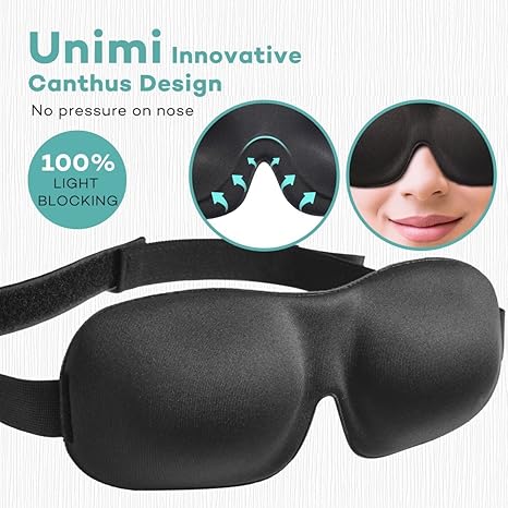 Unimi Premium Schlafmaske, 3D Augenmaske schlafen bequem und weich. Augenmaske für Damen Und Herren mit Gummiband für einen t