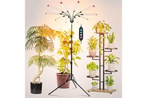 FRGROW 10Head Grow Lights for Indoor Plants, Seed Starting, Vegetables, Bonsai with Tripod Stand and Auto On/Off Timer 4/8/12H, 90W Power Full Spectrum Standing LED Plant Growing Lamps, 360° Gooseneck