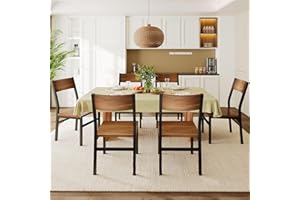 Feonase Dining Chairs Set of 6, Modern Kitchen Chairs with Ergonomic Backrest, MDF Board and Metal Legs, Dinner Chairs for Dining Room, Kitchen and Living Room, Walnut