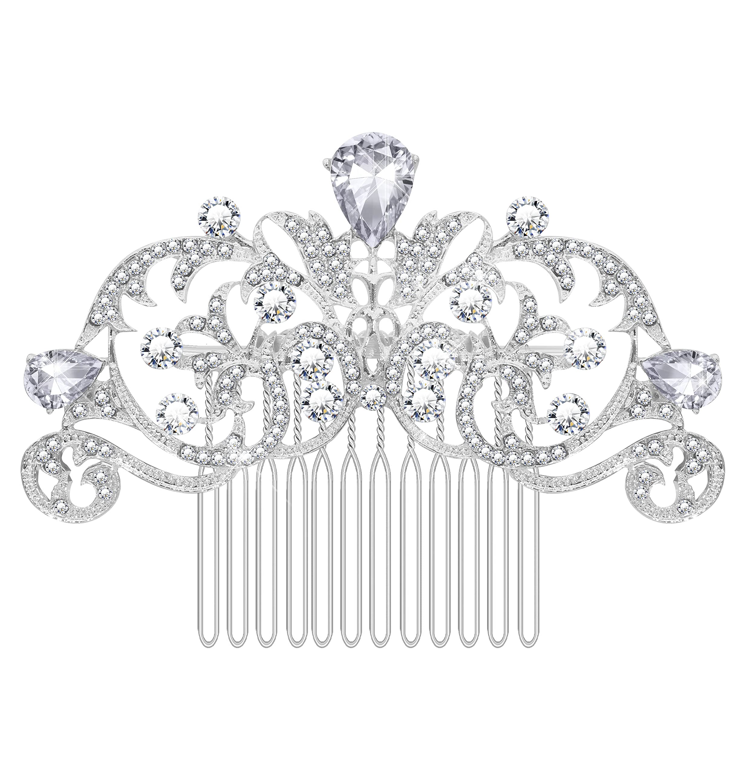 KristLand Bridal Hair Combs Women's Combs Silver Color Wedding Art Deco Sparkly Austrian Crystal Rhinestone Bridal Hair Clip Engagement Gift Box