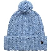 Hurley Womens Beanie - Ribbed Cable Knit Cuff Crown with Pom Beanie for Women - Warm Winter Hats for Women (One Size)