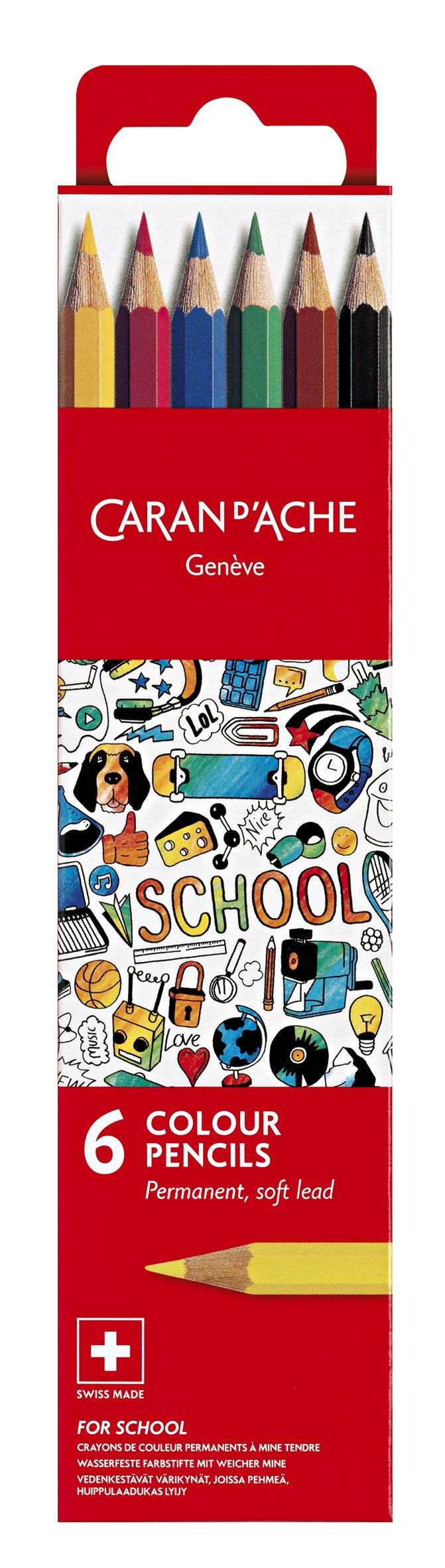 Caran D'Ache hobby 6 water resistant colouring pencils in assorted colours